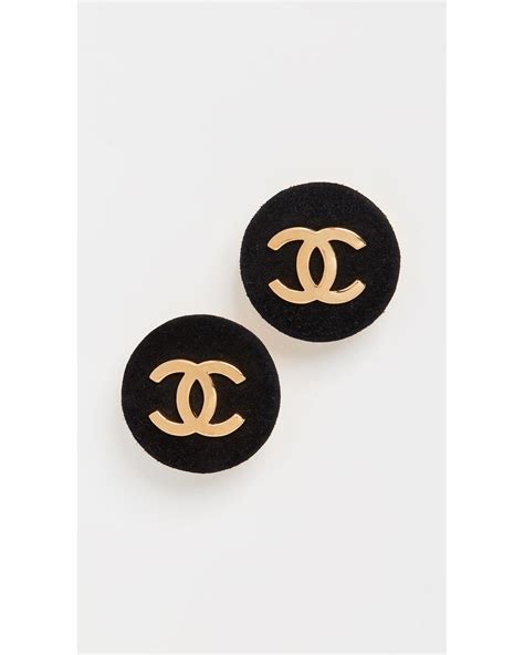 vintage chanel black velvet cc round stone clip earrings|Chanel clip on earrings vintage.